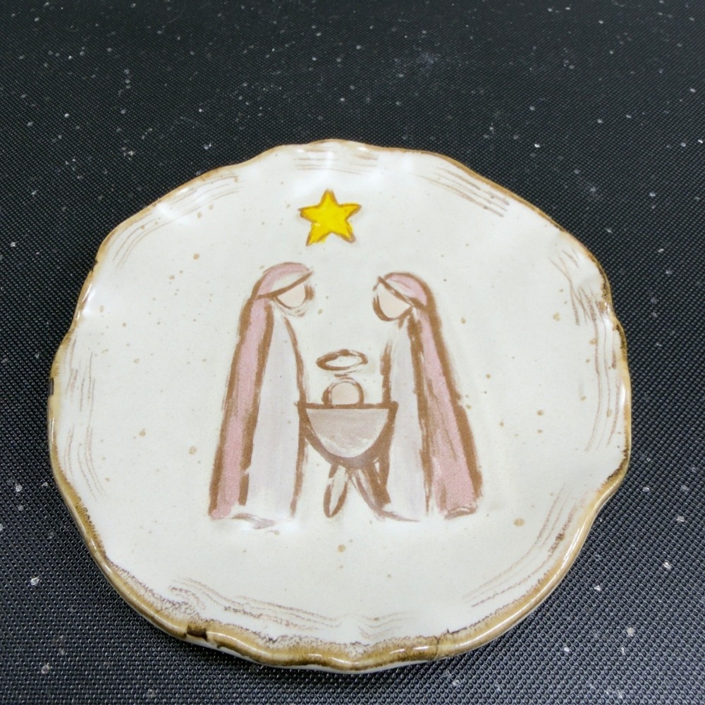 Mudpie‎ Ceramic Nativity Scene Decorative Plate Christmas Decor White Brown Star - Picture 6 of 11